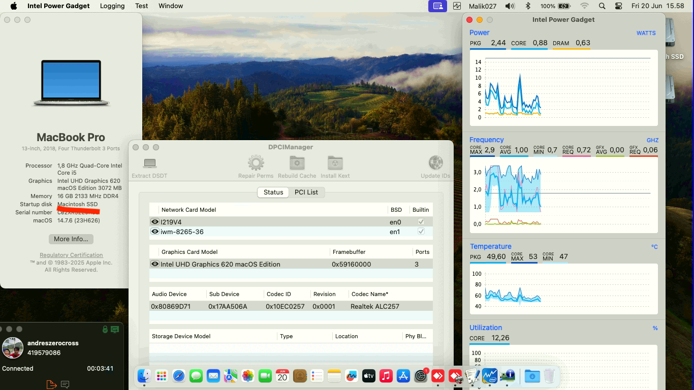 Success Hackintosh macOS Sonoma 14.7.6 Build 23H626 in Lenovo Thinkpad T480